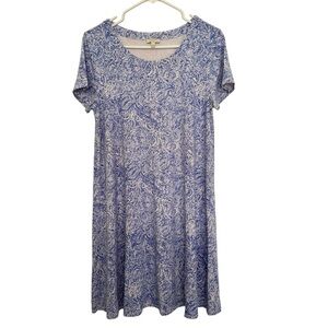 Talbots Women's MEDIUM  blue and white short-sleeve paisley jersey knit dress